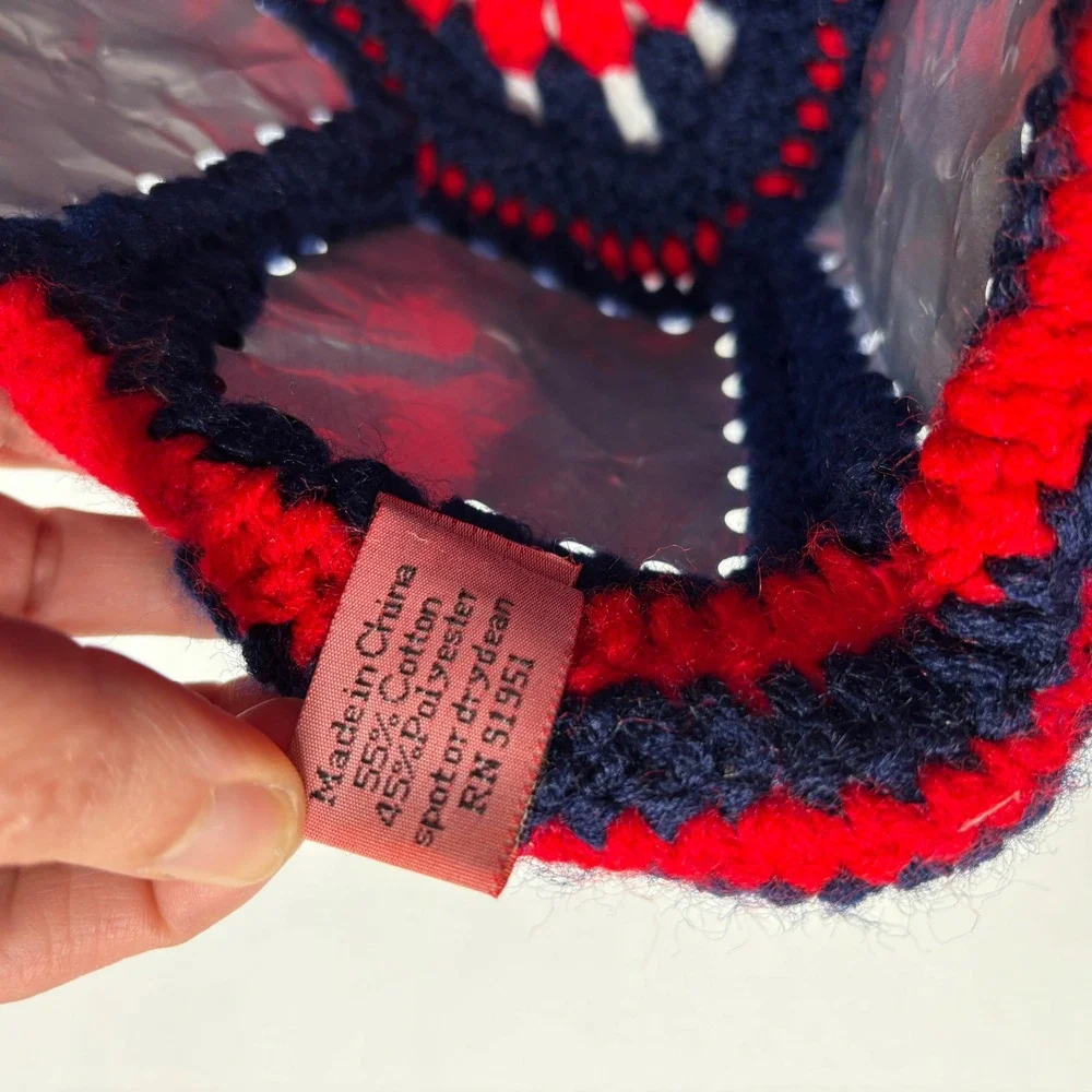 Handmade Crochet Beer Can Red Blue Bucket Hat Cap Jingpin Asian‎ Streetwear